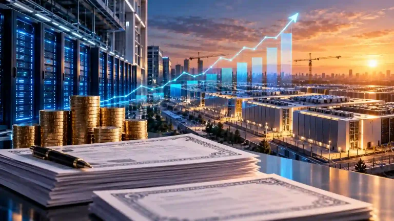 AI data center infrastructure and global bond markets representing record technology debt issuance to finance hyperscaler capital spending
