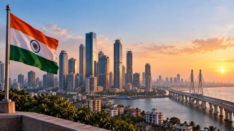 India private equity and venture capital fundraising represented by Mumbai’s financial district as PE/VC managers raise a record $23.7 billion in 2026