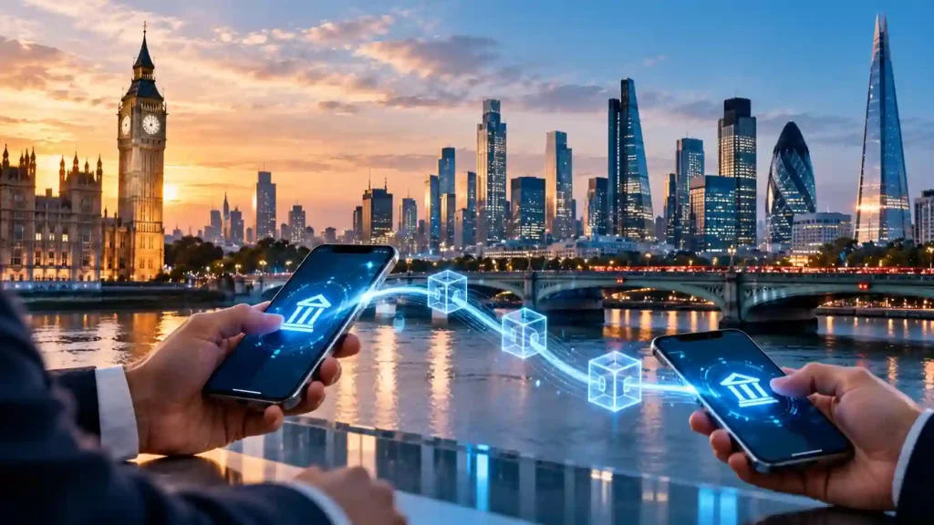 UK banking and digital payments infrastructure representing live tokenised sterling deposit transactions by seven major British banks
