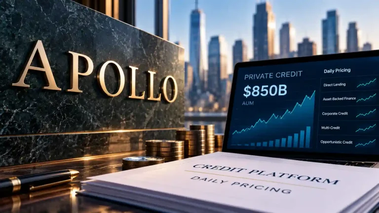 Apollo Global Management credit platform representing daily pricing and valuation transparency across $850 billion of private and public credit assets