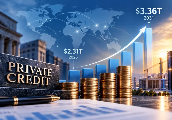 Global private credit and alternative lending AUM growth forecast from 2026 to 2031.