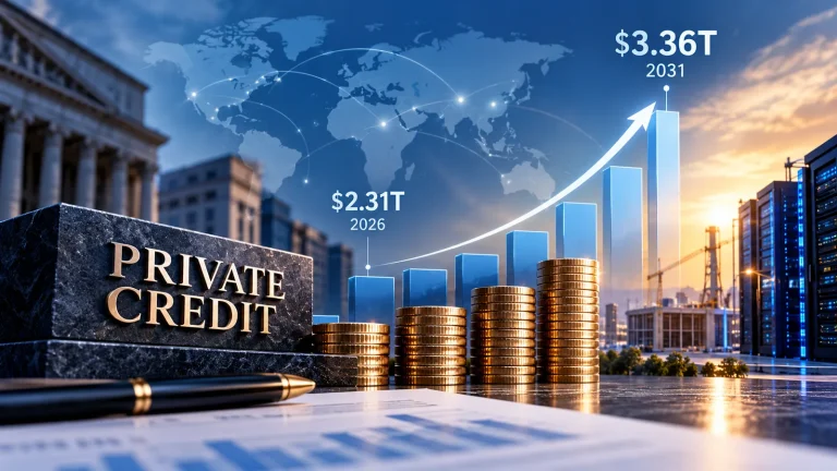 Global private credit and alternative lending AUM growth forecast from 2026 to 2031.