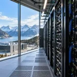 AI data center infrastructure in Norway with Nvidia GPU server racks, representing Volta's $5 billion leveraged-loan financing arranged by JPMorgan
